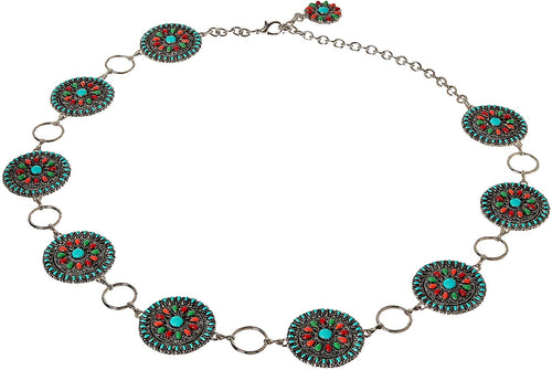 Nocona Belt Co. Women's Multi-Color Concho Link Belt, silver, Extra Large --|-- 1213