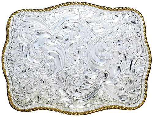 Crumine Rectangular Floral Buckle - Silver Gold Plated - 3.25 X 4.5 --|-- 12364