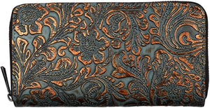 3D Belt DWC2016 Brown & Turquoise Metallic Embossed Wallet --|-- 19488