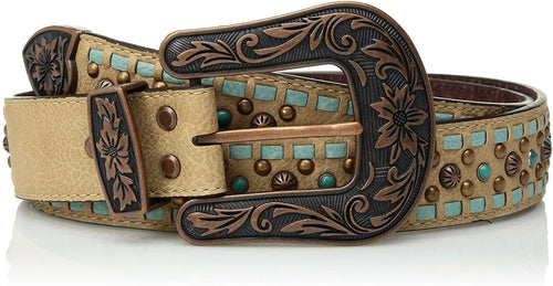 Nocona Belt Co. Women's Turquoise Buck Copper Stud Buckle Belt --|-- 7020