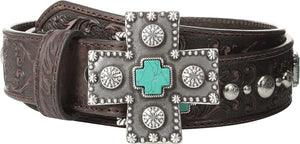 Ariat Ladies 1 1/2 Brad Stone Cross Concho Emboss Belt And Buckle --|-- 1319